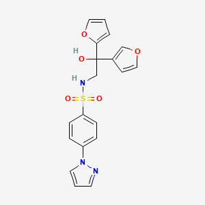 molecular formula C19H17N3O5S B2999731 2-(furan-2-yl)-2-(furan-3-yl)-2-hydroxy-S-[4-(1H-pyrazol-1-yl)phenyl]ethane-1-sulfonamido CAS No. 2097891-17-1