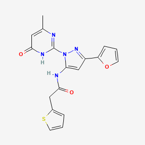 N-(3-(furan-2-yl)-1-(4-methyl-6-oxo-1,6-dihydropyrimidin-2-yl)-1H-pyrazol-5-yl)-2-(thiophen-2-yl)acetamide