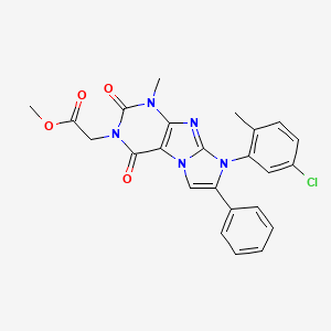 molecular formula C24H20ClN5O4 B2999861 methyl 2-(8-(5-chloro-2-methylphenyl)-1-methyl-2,4-dioxo-7-phenyl-1H-imidazo[2,1-f]purin-3(2H,4H,8H)-yl)acetate CAS No. 886899-20-3