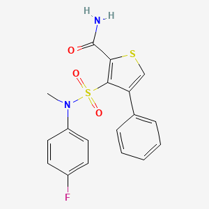 molecular formula C18H15FN2O3S2 B2999887 3-[(4-Fluorophenyl)(methyl)sulfamoyl]-4-phenylthiophene-2-carboxamide CAS No. 1105226-53-6