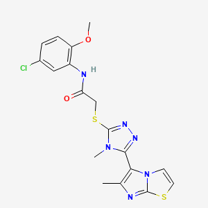 molecular formula C18H17ClN6O2S2 B2999897 N-(5-chloro-2-methoxyphenyl)-2-((4-methyl-5-(6-methylimidazo[2,1-b]thiazol-5-yl)-4H-1,2,4-triazol-3-yl)thio)acetamide CAS No. 1105214-62-7