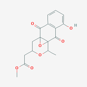 molecular formula C17H16O7 B2999935 Methyl 2-(7-hydroxy-11-methyl-2,9-dioxo-12,15-dioxatetracyclo[8.4.1.01,10.03,8]pentadeca-3(8),4,6-trien-13-yl)acetate CAS No. 88293-10-1