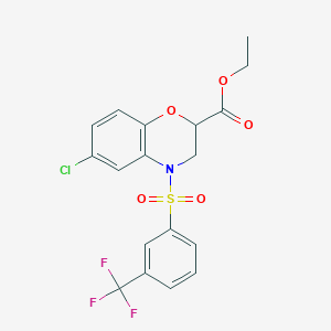 molecular formula C18H15ClF3NO5S B2999989 ethyl 6-chloro-4-{[3-(trifluoromethyl)phenyl]sulfonyl}-3,4-dihydro-2H-1,4-benzoxazine-2-carboxylate CAS No. 866134-62-5