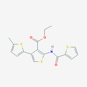 molecular formula C17H15NO3S3 B3000051 ETHYL 5-METHYL-5'-(THIOPHENE-2-AMIDO)-[2,3'-BITHIOPHENE]-4'-CARBOXYLATE CAS No. 379236-64-3