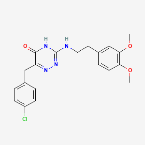 molecular formula C20H21ClN4O3 B3000185 6-(4-chlorobenzyl)-3-((3,4-dimethoxyphenethyl)amino)-1,2,4-triazin-5(4H)-one CAS No. 881436-42-6