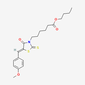 molecular formula C21H27NO4S2 B3000348 butyl 6-[(5Z)-5-[(4-methoxyphenyl)methylidene]-4-oxo-2-sulfanylidene-1,3-thiazolidin-3-yl]hexanoate CAS No. 305377-58-6