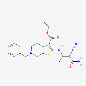 molecular formula C22H24N4O3S B3000387 ethyl 2-[[(E)-4-amino-3-cyano-4-oxobut-2-en-2-yl]amino]-6-benzyl-5,7-dihydro-4H-thieno[2,3-c]pyridine-3-carboxylate CAS No. 875342-25-9