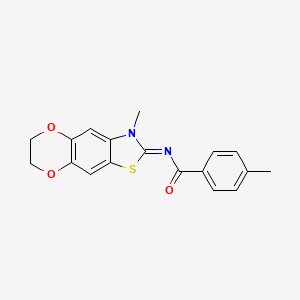 4-methyl-N-(3-methyl-6,7-dihydro-[1,4]dioxino[2,3-f][1,3]benzothiazol-2-ylidene)benzamide