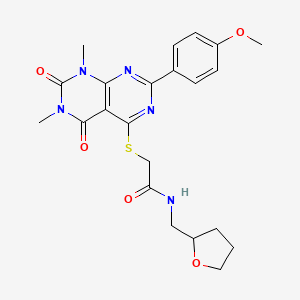 2-((2-(4-methoxyphenyl)-6,8-dimethyl-5,7-dioxo-5,6,7,8-tetrahydropyrimido[4,5-d]pyrimidin-4-yl)thio)-N-((tetrahydrofuran-2-yl)methyl)acetamide
