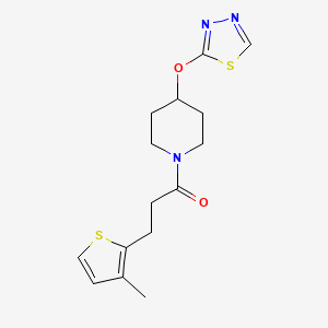 molecular formula C15H19N3O2S2 B3000541 3-(3-Methylthiophen-2-yl)-1-[4-(1,3,4-thiadiazol-2-yloxy)piperidin-1-yl]propan-1-one CAS No. 2194847-66-8