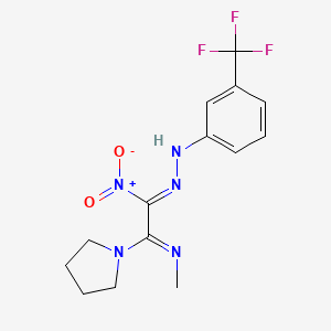 molecular formula C14H16F3N5O2 B3000570 N-[(Z)-(2-甲基亚氨基-1-硝基-2-吡咯烷-1-基乙叉基)氨基]-3-(三氟甲基)苯胺 CAS No. 338416-91-4