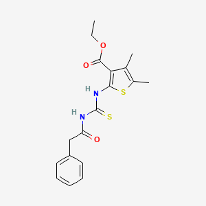 molecular formula C18H20N2O3S2 B3000589 ETHYL 4,5-DIMETHYL-2-{[(2-PHENYLACETAMIDO)METHANETHIOYL]AMINO}THIOPHENE-3-CARBOXYLATE CAS No. 268733-40-0