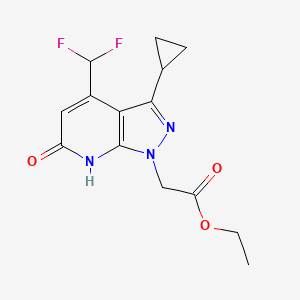 molecular formula C14H15F2N3O3 B3000605 Ethyl 2-(3-cyclopropyl-4-(difluoromethyl)-6-oxo-6,7-dihydro-1H-pyrazolo[3,4-b]pyridin-1-yl)acetate CAS No. 1018052-85-1