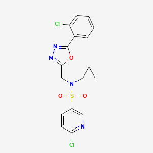 molecular formula C17H14Cl2N4O3S B3000644 6-chloro-N-{[5-(2-chlorophenyl)-1,3,4-oxadiazol-2-yl]methyl}-N-cyclopropylpyridine-3-sulfonamide CAS No. 1110906-26-7