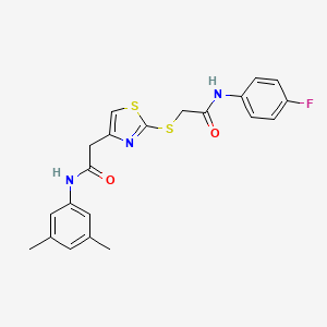 molecular formula C21H20FN3O2S2 B3000655 N-(3,5-dimethylphenyl)-2-(2-((2-((4-fluorophenyl)amino)-2-oxoethyl)thio)thiazol-4-yl)acetamide CAS No. 941980-74-1