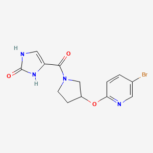 molecular formula C13H13BrN4O3 B3000662 4-(3-((5-bromopyridin-2-yl)oxy)pyrrolidine-1-carbonyl)-1H-imidazol-2(3H)-one CAS No. 1903281-62-8