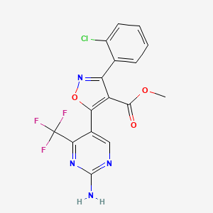 molecular formula C16H10ClF3N4O3 B3000705 Methyl 5-[2-amino-4-(trifluoromethyl)pyrimidin-5-yl]-3-(2-chlorophenyl)-1,2-oxazole-4-carboxylate CAS No. 338966-60-2