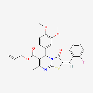 molecular formula C26H23FN2O5S B3000739 Allyl (2E)-5-(3,4-dimethoxyphenyl)-2-(2-fluorobenzylidene)-7-methyl-3-oxo-2,3-dihydro-5H-[1,3]thiazolo[3,2-A]pyrimidine-6-carboxylate CAS No. 372496-51-0