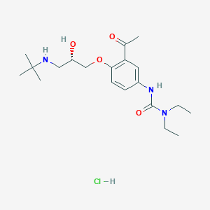 molecular formula C20H34ClN3O4 B030008 Urea, N'-(3-acetyl-4-(3-((1,1-dimethylethyl)amino)-2-hydroxypropoxy)phenyl)-N,N-diethyl-, monohydrochloride, (S)- CAS No. 102293-39-0