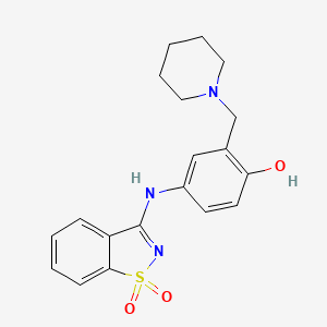 B3000849 4-[(1,1-Dioxido-1,2-benzothiazol-3-yl)amino]-2-(piperidin-1-ylmethyl)phenol CAS No. 296791-77-0