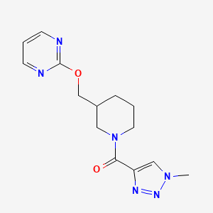 molecular formula C14H18N6O2 B3000865 (1-Methyltriazol-4-yl)-[3-(pyrimidin-2-yloxymethyl)piperidin-1-yl]methanone CAS No. 2380063-89-6
