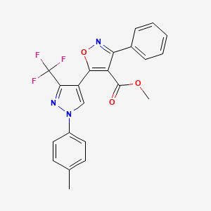 molecular formula C22H16F3N3O3 B3000874 Methyl 5-[1-(4-methylphenyl)-3-(trifluoromethyl)pyrazol-4-yl]-3-phenyl-1,2-oxazole-4-carboxylate CAS No. 318949-19-8