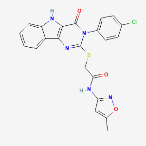 molecular formula C22H16ClN5O3S B3000945 2-((3-(4-chlorophenyl)-4-oxo-4,5-dihydro-3H-pyrimido[5,4-b]indol-2-yl)thio)-N-(5-methylisoxazol-3-yl)acetamide CAS No. 536715-05-6