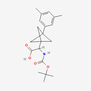 molecular formula C20H27NO4 B3000982 2-[3-(3,5-Dimethylphenyl)-1-bicyclo[1.1.1]pentanyl]-2-[(2-methylpropan-2-yl)oxycarbonylamino]acetic acid CAS No. 2287266-39-9