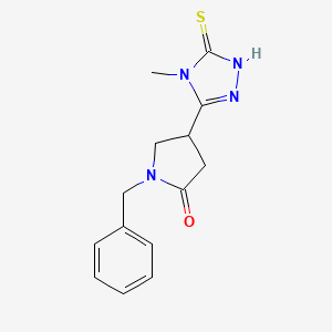 molecular formula C14H16N4OS B3000998 1-benzyl-4-(4-methyl-5-sulfanylidene-4,5-dihydro-1H-1,2,4-triazol-3-yl)pyrrolidin-2-one CAS No. 2415501-52-7