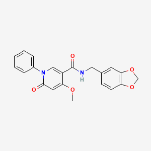 molecular formula C21H18N2O5 B3001059 N-(benzo[d][1,3]dioxol-5-ylmethyl)-4-methoxy-6-oxo-1-phenyl-1,6-dihydropyridine-3-carboxamide CAS No. 2034528-09-9