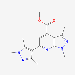 molecular formula C16H19N5O2 B3001083 methyl 1,3-dimethyl-6-(1,3,5-trimethyl-1H-pyrazol-4-yl)-1H-pyrazolo[3,4-b]pyridine-4-carboxylate CAS No. 1005705-75-8