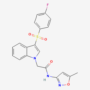 molecular formula C20H16FN3O4S B3001168 2-(3-((4-fluorophenyl)sulfonyl)-1H-indol-1-yl)-N-(5-methylisoxazol-3-yl)acetamide CAS No. 946322-26-5