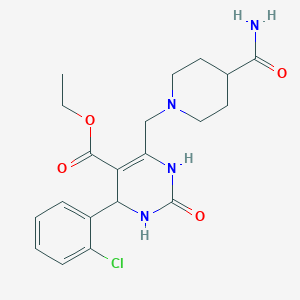 molecular formula C20H25ClN4O4 B3001220 Ethyl 6-[(4-carbamoylpiperidin-1-yl)methyl]-4-(2-chlorophenyl)-2-oxo-1,2,3,4-tetrahydropyrimidine-5-carboxylate CAS No. 1260908-92-6
