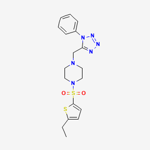 molecular formula C18H22N6O2S2 B3001229 1-((5-ethylthiophen-2-yl)sulfonyl)-4-((1-phenyl-1H-tetrazol-5-yl)methyl)piperazine CAS No. 1049481-51-7