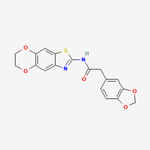 molecular formula C18H14N2O5S B3001232 2-(benzo[d][1,3]dioxol-5-yl)-N-(6,7-dihydro-[1,4]dioxino[2',3':4,5]benzo[1,2-d]thiazol-2-yl)acetamide CAS No. 922066-94-2