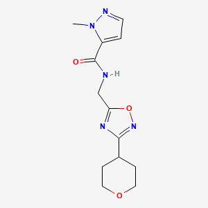 molecular formula C13H17N5O3 B3001233 1-methyl-N-((3-(tetrahydro-2H-pyran-4-yl)-1,2,4-oxadiazol-5-yl)methyl)-1H-pyrazole-5-carboxamide CAS No. 2034518-29-9