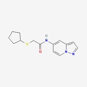 molecular formula C14H17N3OS B3001281 2-(cyclopentylthio)-N-(pyrazolo[1,5-a]pyridin-5-yl)acetamide CAS No. 2034546-37-5