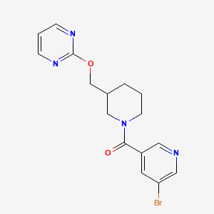 molecular formula C16H17BrN4O2 B3001283 (5-Bromopyridin-3-yl)-[3-(pyrimidin-2-yloxymethyl)piperidin-1-yl]methanone CAS No. 2379985-62-1