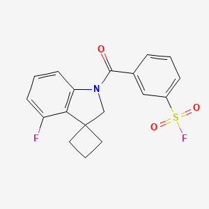 molecular formula C18H15F2NO3S B3001296 3-(4-Fluorospiro[2H-indole-3,1'-cyclobutane]-1-carbonyl)benzenesulfonyl fluoride CAS No. 2249211-95-6
