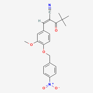 molecular formula C22H22N2O5 B3001306 (2Z)-2-({3-methoxy-4-[(4-nitrophenyl)methoxy]phenyl}methylidene)-4,4-dimethyl-3-oxopentanenitrile CAS No. 1013252-85-1