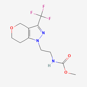molecular formula C11H14F3N3O3 B3001463 methyl (2-(3-(trifluoromethyl)-6,7-dihydropyrano[4,3-c]pyrazol-1(4H)-yl)ethyl)carbamate CAS No. 1797237-93-4