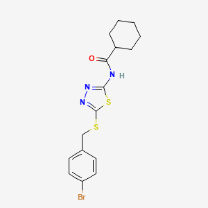 molecular formula C16H18BrN3OS2 B3001540 N-(5-((4-bromobenzyl)thio)-1,3,4-thiadiazol-2-yl)cyclohexanecarboxamide CAS No. 392302-74-8