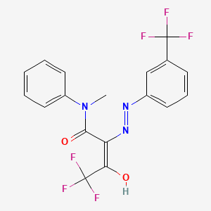 (2E)-4,4,4-trifluoro-N-methyl-3-oxo-N-phenyl-2-{2-[3-(trifluoromethyl)phenyl]hydrazin-1-ylidene}butanamide