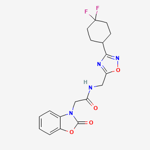 molecular formula C18H18F2N4O4 B3001800 N-((3-(4,4-difluorocyclohexyl)-1,2,4-oxadiazol-5-yl)methyl)-2-(2-oxobenzo[d]oxazol-3(2H)-yl)acetamide CAS No. 2034518-23-3