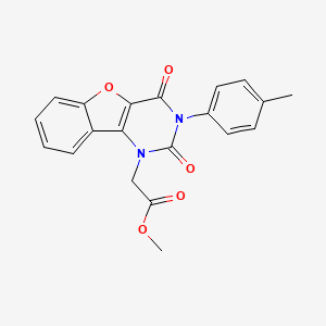 molecular formula C20H16N2O5 B3001888 methyl 2-[5-(4-methylphenyl)-4,6-dioxo-8-oxa-3,5-diazatricyclo[7.4.0.0^{2,7}]trideca-1(9),2(7),10,12-tetraen-3-yl]acetate CAS No. 895789-14-7