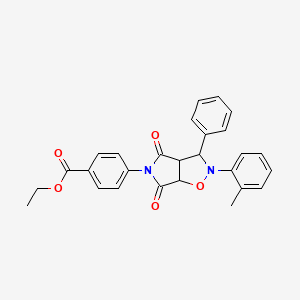 molecular formula C27H24N2O5 B3001941 ethyl 4-[2-(2-methylphenyl)-4,6-dioxo-3-phenyl-3a,6a-dihydro-3H-pyrrolo[3,4-d][1,2]oxazol-5-yl]benzoate CAS No. 1005115-87-6