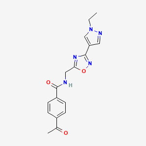 4-acetyl-N-((3-(1-ethyl-1H-pyrazol-4-yl)-1,2,4-oxadiazol-5-yl)methyl)benzamide