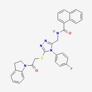 molecular formula C30H24FN5O2S B3002151 N-[(5-{[2-(2,3-dihydro-1H-indol-1-yl)-2-oxoethyl]sulfanyl}-4-(4-fluorophenyl)-4H-1,2,4-triazol-3-yl)methyl]naphthalene-1-carboxamide CAS No. 393874-19-6