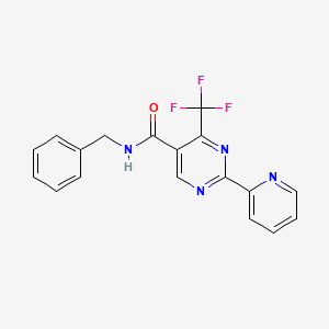 molecular formula C18H13F3N4O B3002155 N-benzyl-2-(2-pyridinyl)-4-(trifluoromethyl)-5-pyrimidinecarboxamide CAS No. 865660-42-0