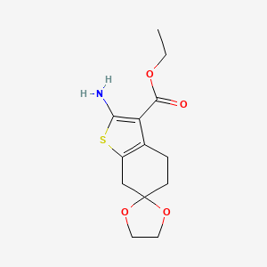 molecular formula C13H17NO4S B3002572 Ethyl 2-amino-4,7-dihydro-5H-spiro[1-benzothiophere-6,2'-[1,3]dioxolane]-3-carboxylate CAS No. 173032-58-1